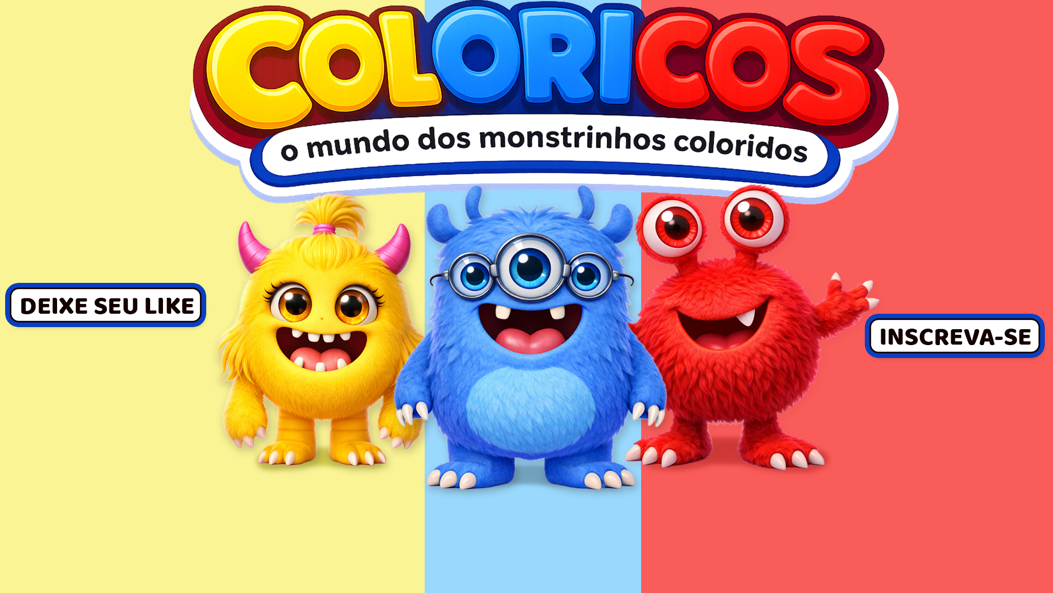 Logo Colóricos — o mundo dos monstrinhos coloridos, com a Mila, o Nino e o Teco